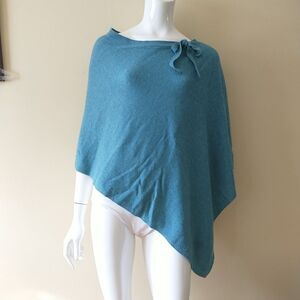 Rachel Ashwell Cape Poncho Sweater Shrug Women OS Green Cashmere Blend Knit Ties
